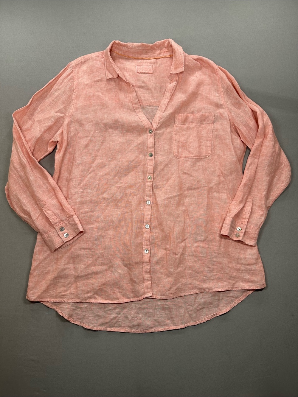 Sigrid Olsen 100% Linen Button-Up Tunic Shirt, Roll-Up Sleeve Tabs - Women XL